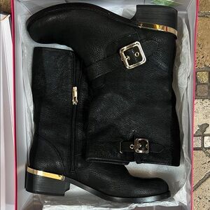 Vince camuto Black Leather Buckle Boots